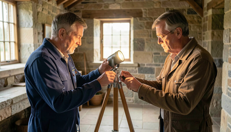 Photographie illustrant : le métier d'une compagnie itinérante, scene preparee pour le magazine Le Rideau de Bourgogne.